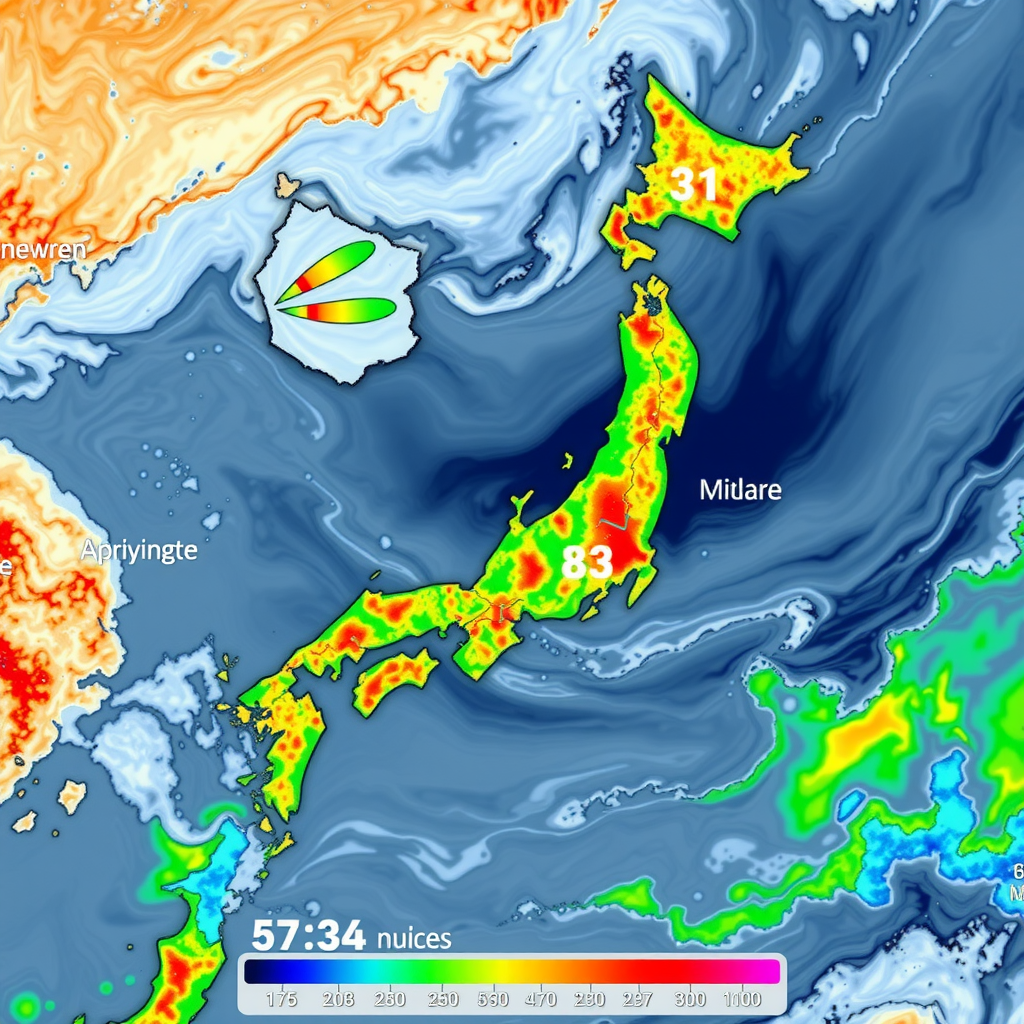 日本の気温分布と気象パターンを示すインタラクティブな天気マップ
